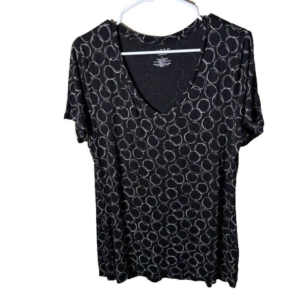 Apt 9 T-Shirt Women's Large Black Metallic V-Neck Short Sleeve Casual Top